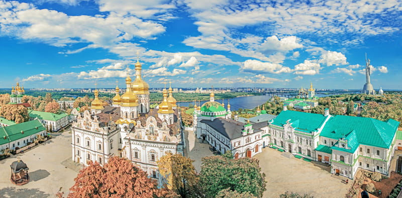 Skyline of golden spires in Kiev, Ukraine