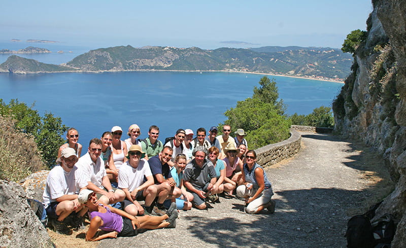 Group of solo travellers on a walking holiday in Corfu