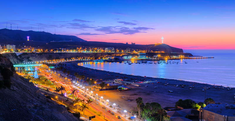 The seafront of Lima at night