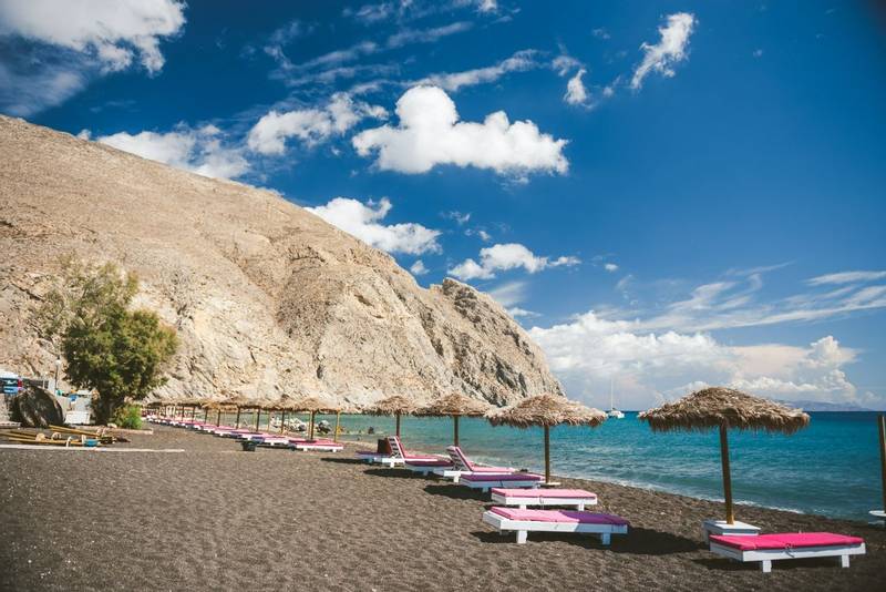 Black sand Perissa beach in Santorini