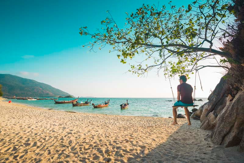 Solo traveller relaxing on the beach