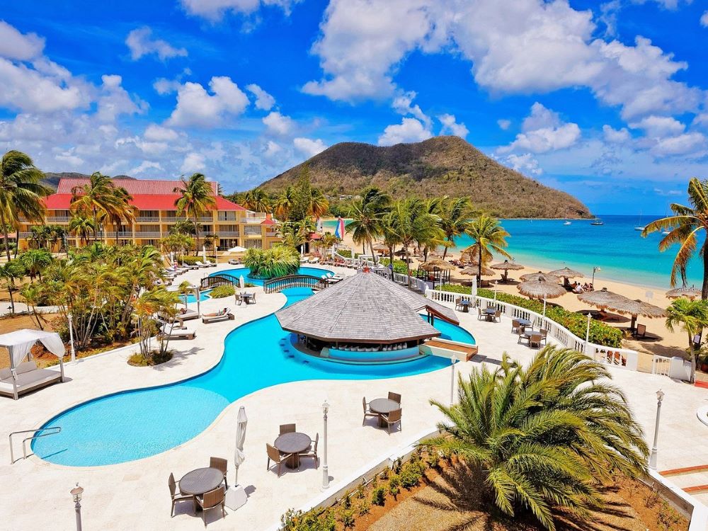 Outdoor hut and pool area in the beautiful Mystique St Lucia by Royalton Hotel.