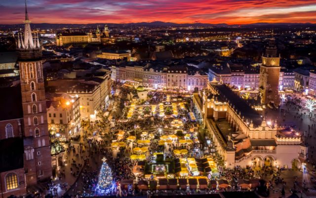 Christmas time on the Main Square in Cracow, Poland