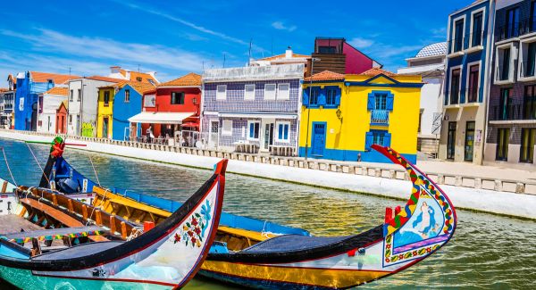 boats on river in Aveiro Portugal