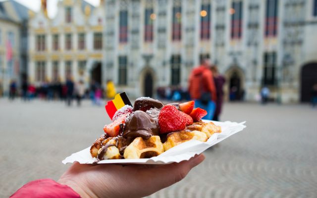 Belgian waffles with chocolate covered strawberries